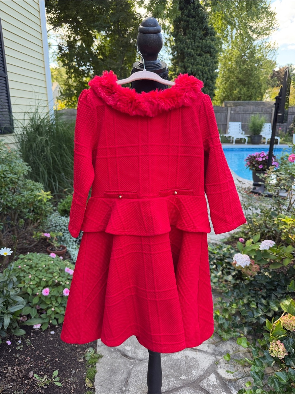 Janie and Jack Girls Size 7 Red Plaid Holiday Dress Faux Fur Collar